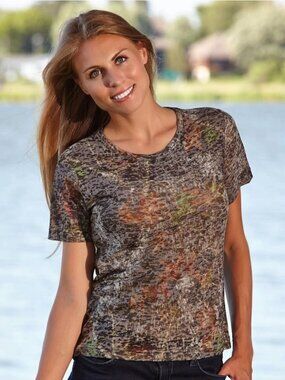 Mossy Oak Cami Ladies Burnout Shirt - Short Sleeve